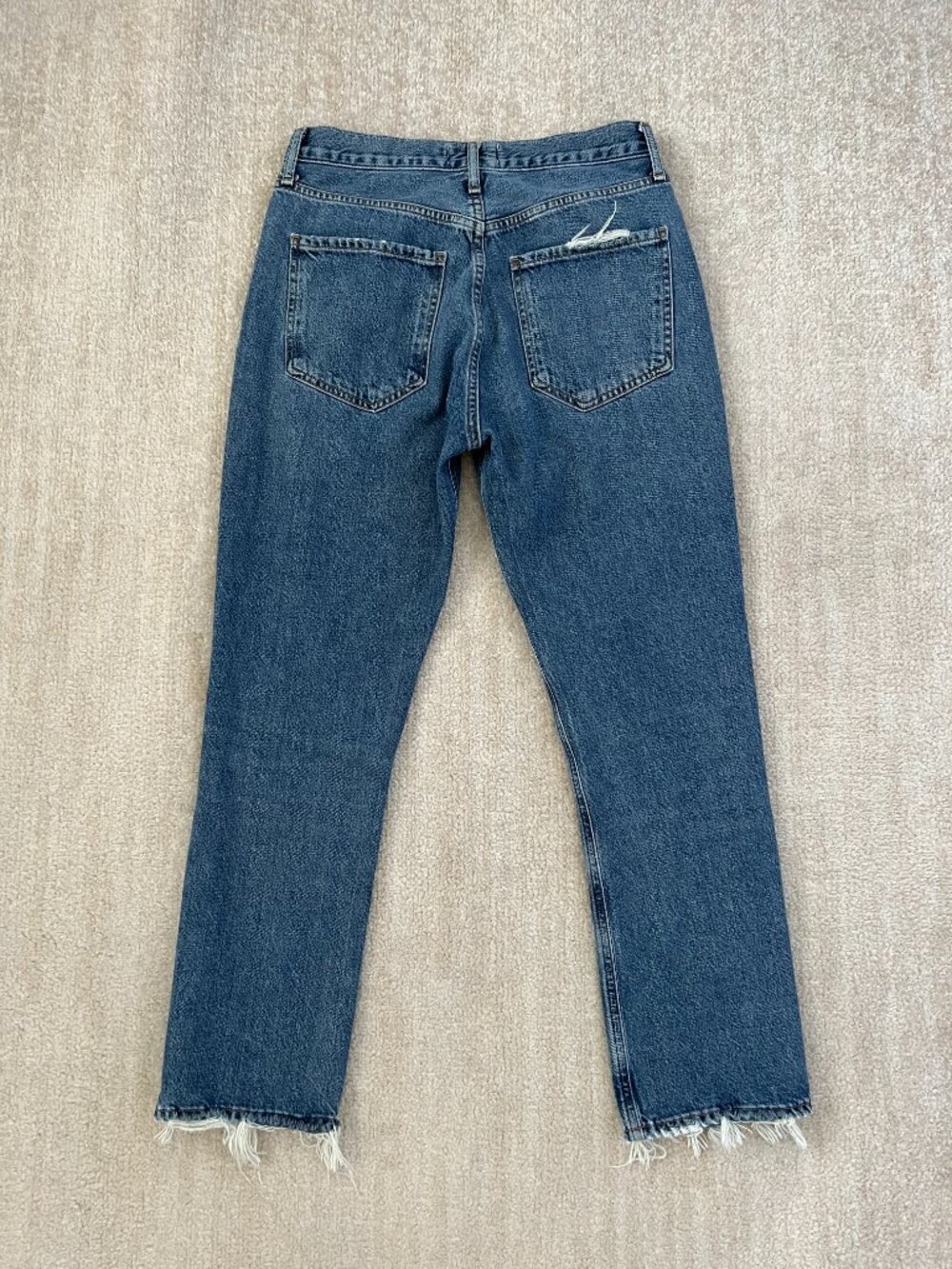 Agolde Riley High Rise Crop Jeans 27 Blue Distressed - Picture 4 of 11